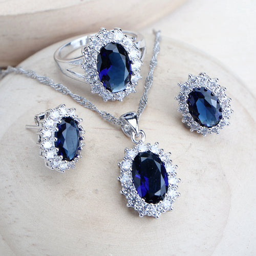 925 Sterling Bridal Jewelry Set – Zirconia Necklace Earrings Ring Bracelet