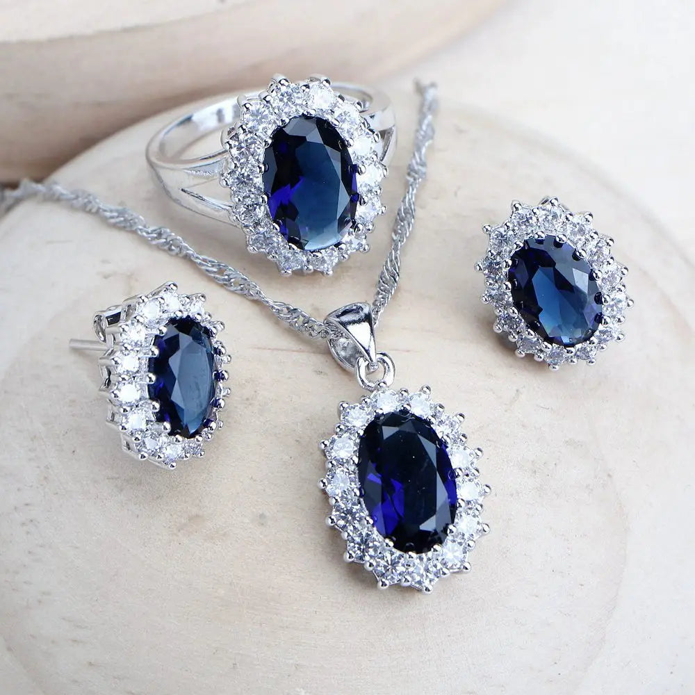 925 Sterling Bridal Jewelry Set – Zirconia Necklace Earrings Ring Bracelet