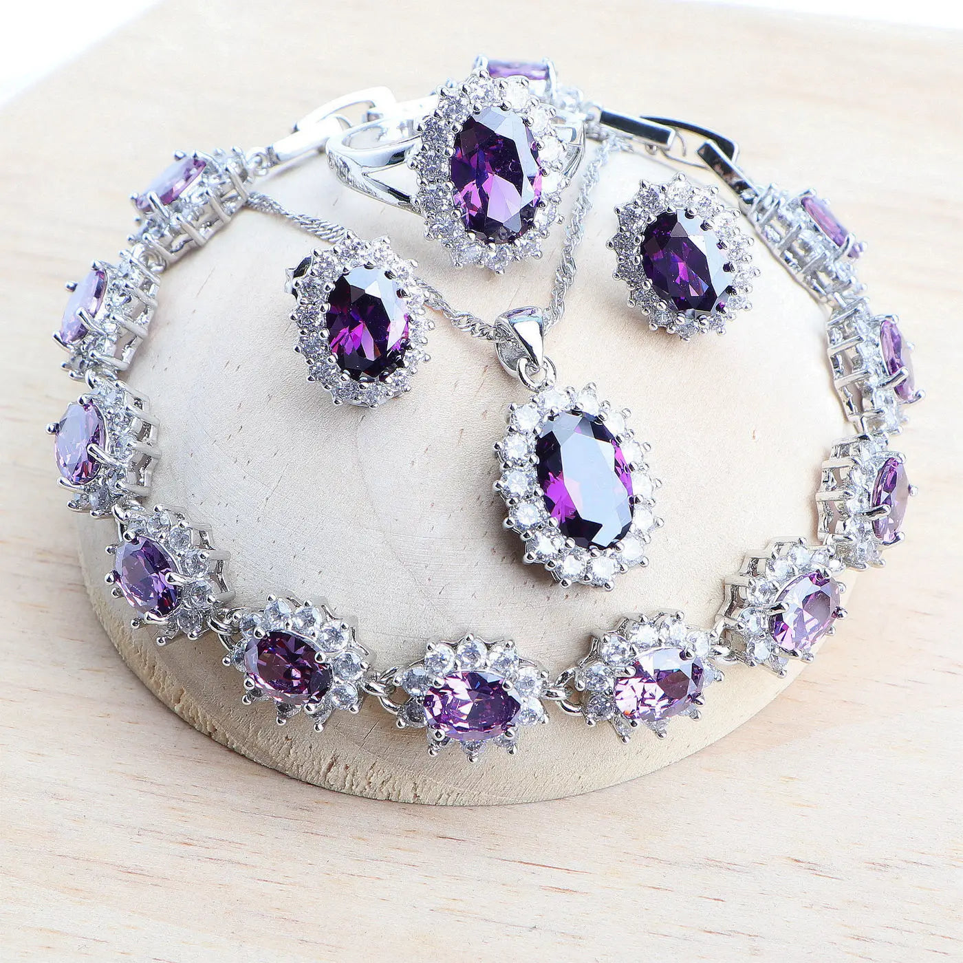 925 Sterling Bridal Jewelry Set – Zirconia Necklace Earrings Ring Bracelet