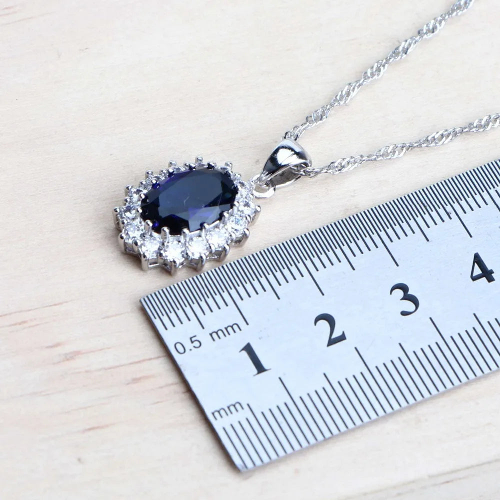 925 Sterling Bridal Jewelry Set – Zirconia Necklace Earrings Ring Bracelet