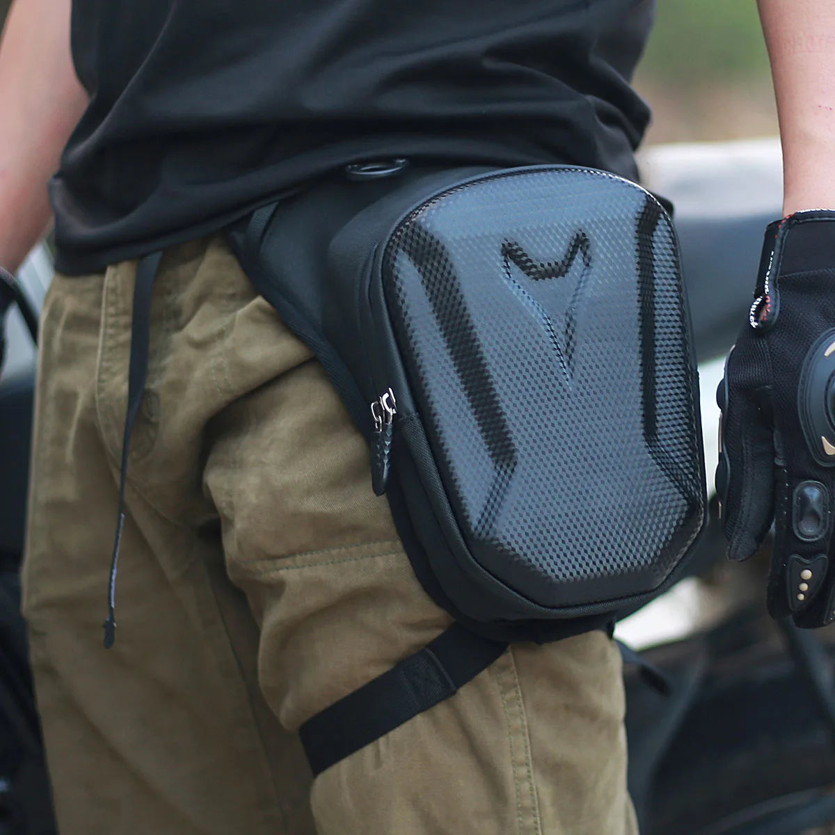 Waterproof Motorcycle Leg Bag | Rider Waist Crossbody Pack | EVA Hard Shell | Black