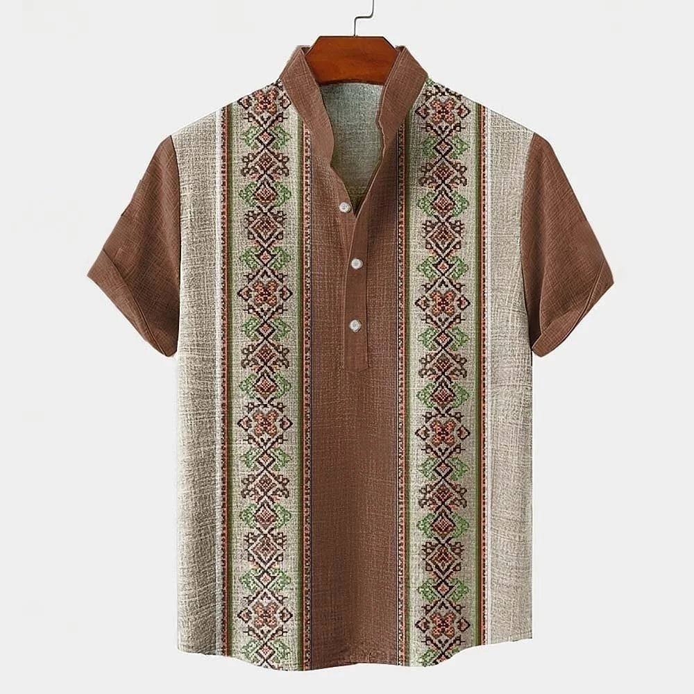 Men's Linen Short Sleeve Shirt – Breathable, Casual Summer Top with Digital Print