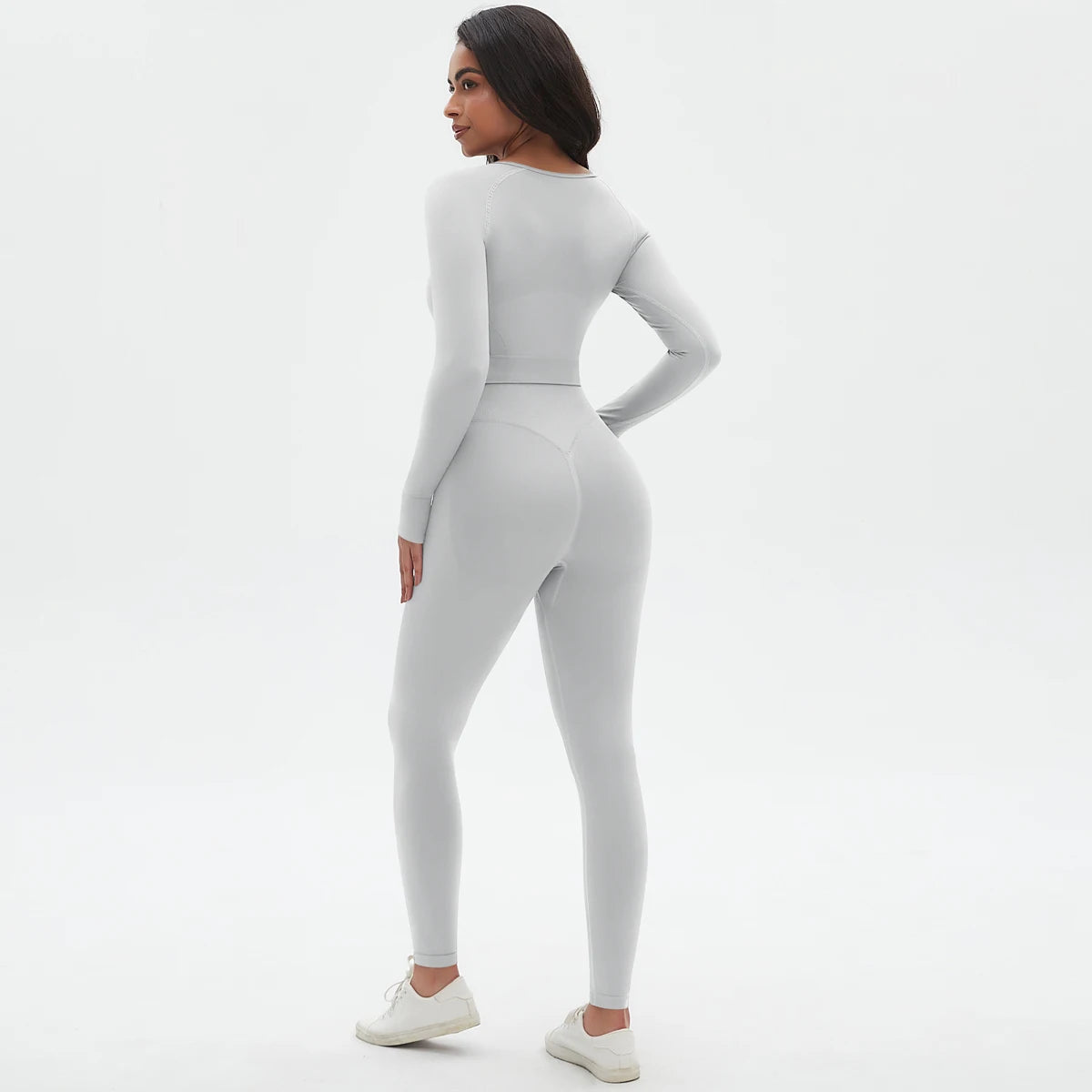 Women's 2-Piece Seamless Workout Set – Long Sleeve Top & High Waist Leggings