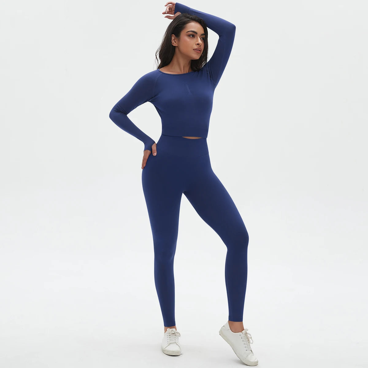 Women's 2-Piece Seamless Workout Set – Long Sleeve Top & High Waist Leggings