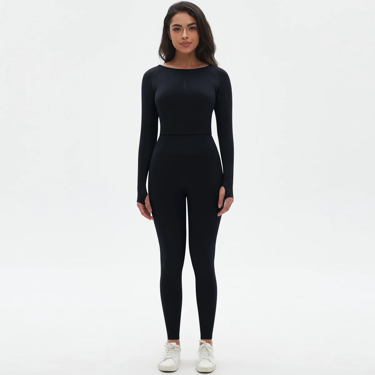 Women's 2-Piece Seamless Workout Set – Long Sleeve Top & High Waist Leggings