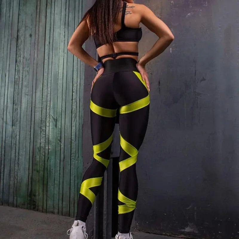 Women’s 2-Piece Workout Set – Lace-Up Top & High Waist Leggings