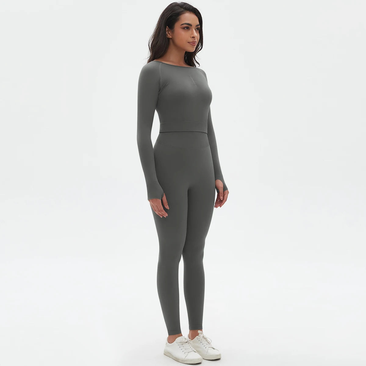 Women's 2-Piece Seamless Workout Set – Long Sleeve Top & High Waist Leggings