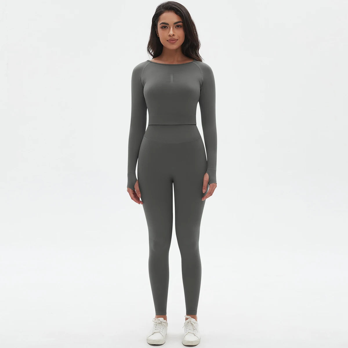 Women's 2-Piece Seamless Workout Set – Long Sleeve Top & High Waist Leggings