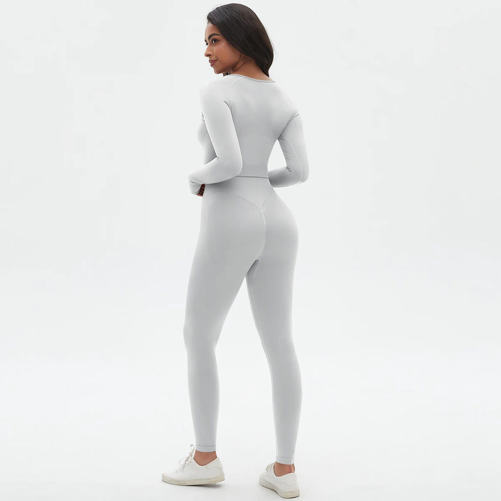 Women's 2-Piece Seamless Workout Set – Long Sleeve Top & High Waist Leggings