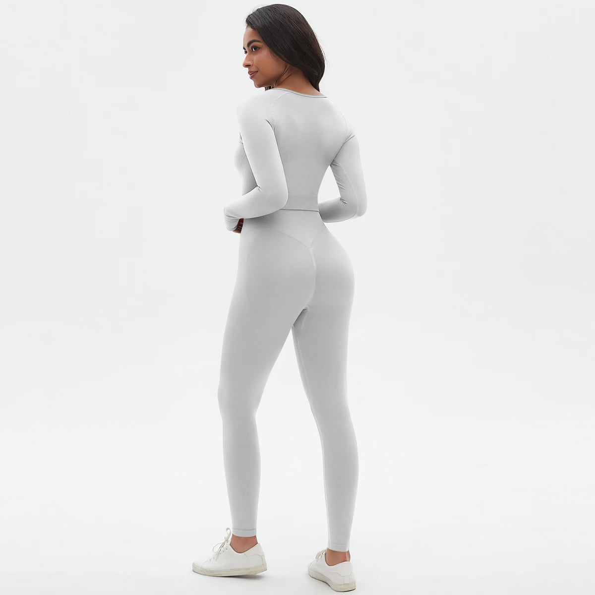 Women's 2-Piece Seamless Workout Set – Long Sleeve Top & High Waist Leggings