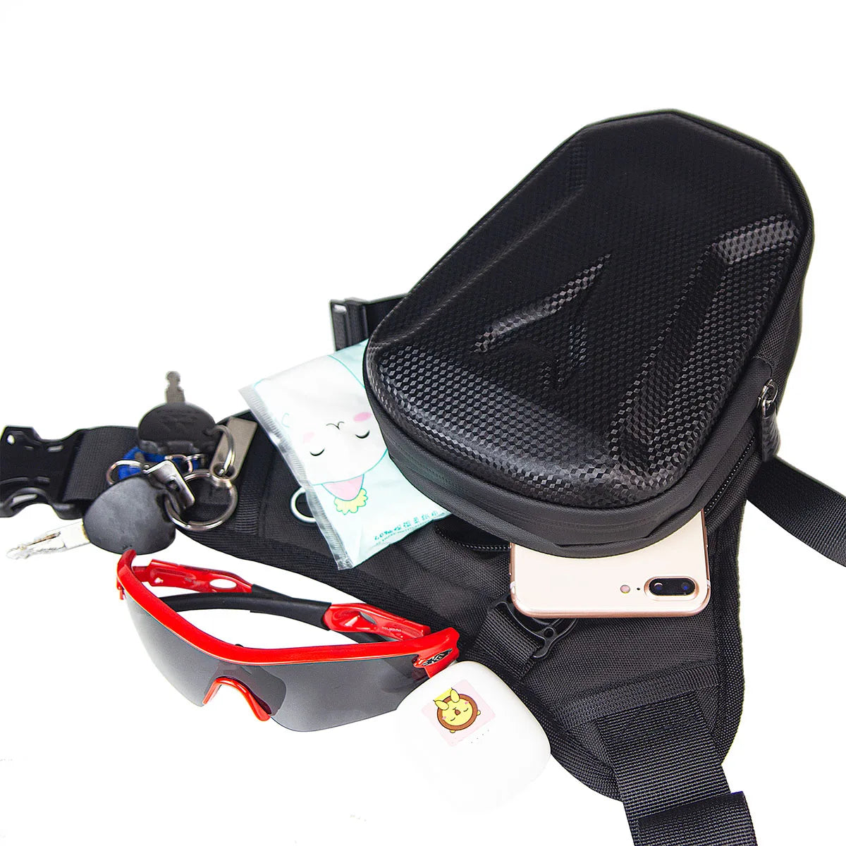 Waterproof Motorcycle Leg Bag | Rider Waist Crossbody Pack | EVA Hard Shell | Black