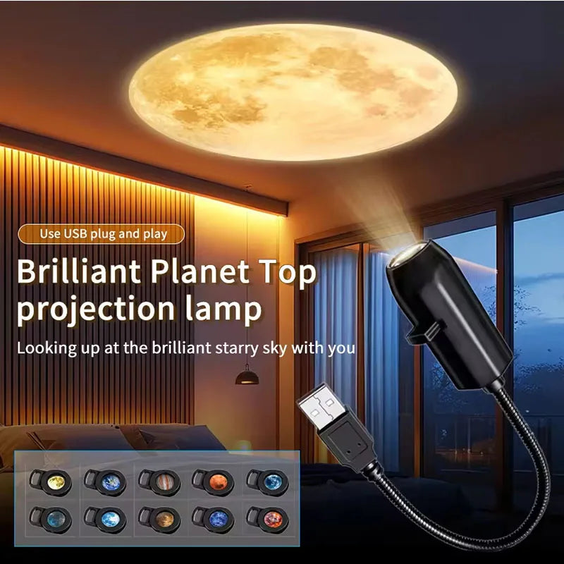 LED Galaxy Star Projector Lamp – Moon & Earth Night Light | 10 Modes