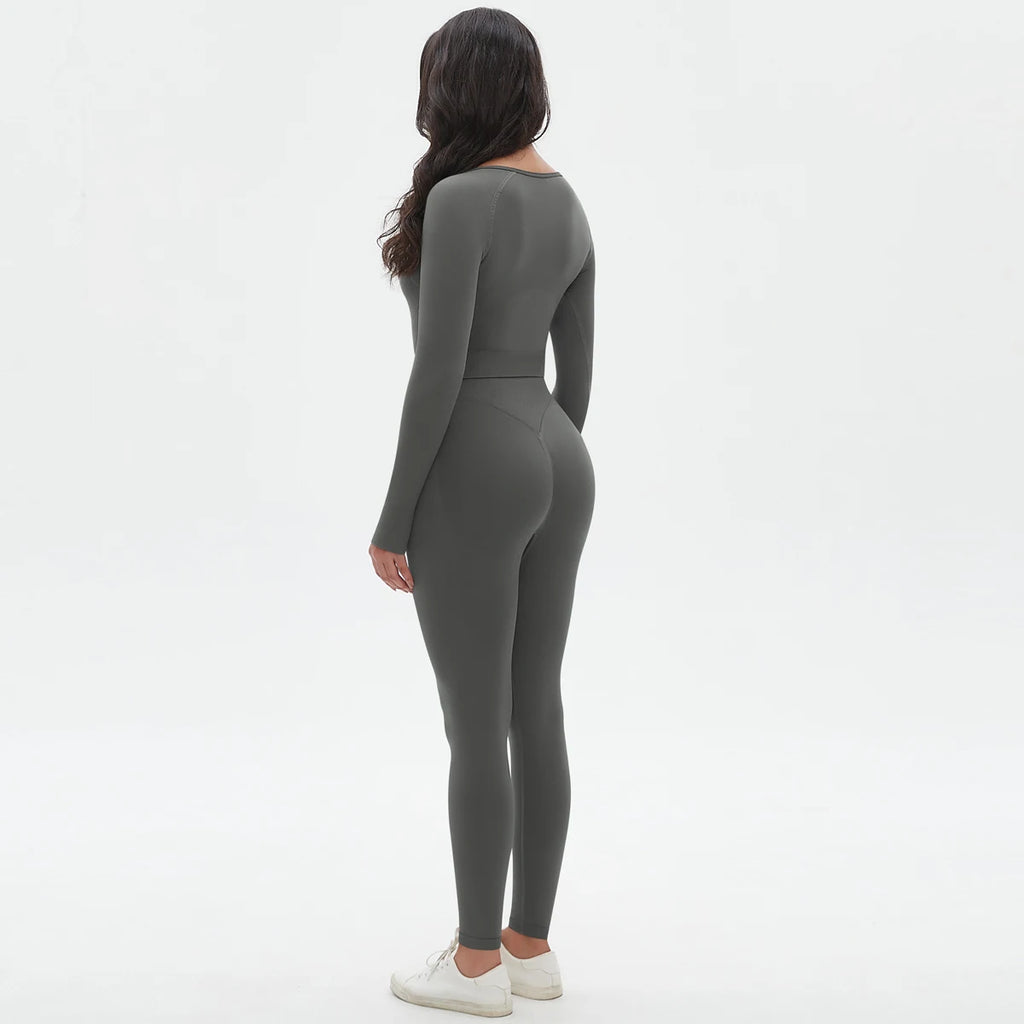 Women's 2-Piece Seamless Workout Set – Long Sleeve Top & High Waist Leggings