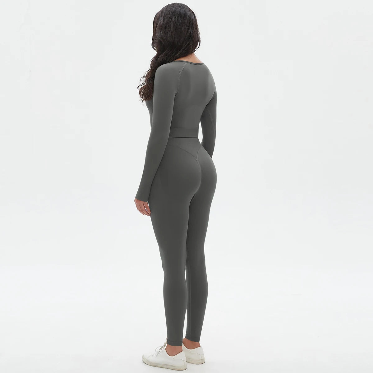 Women's 2-Piece Seamless Workout Set – Long Sleeve Top & High Waist Leggings
