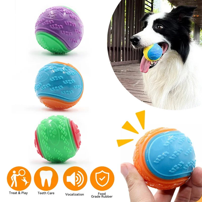 Dog Interactive Squeaky Ball Toy – Soft TPR Teeth Cleaning Chew Toy