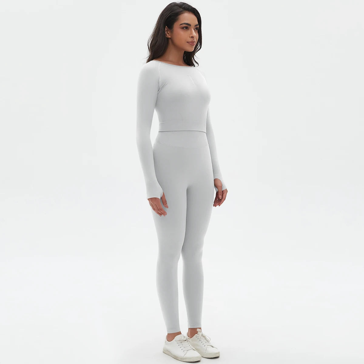 Women's 2-Piece Seamless Workout Set – Long Sleeve Top & High Waist Leggings
