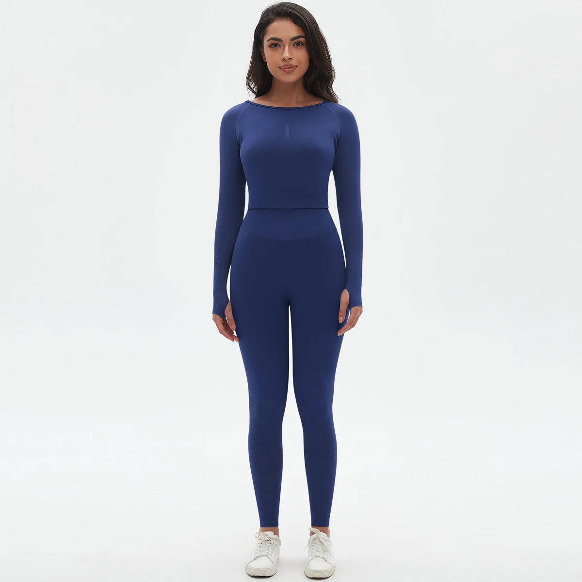 Women's 2-Piece Seamless Workout Set – Long Sleeve Top & High Waist Leggings