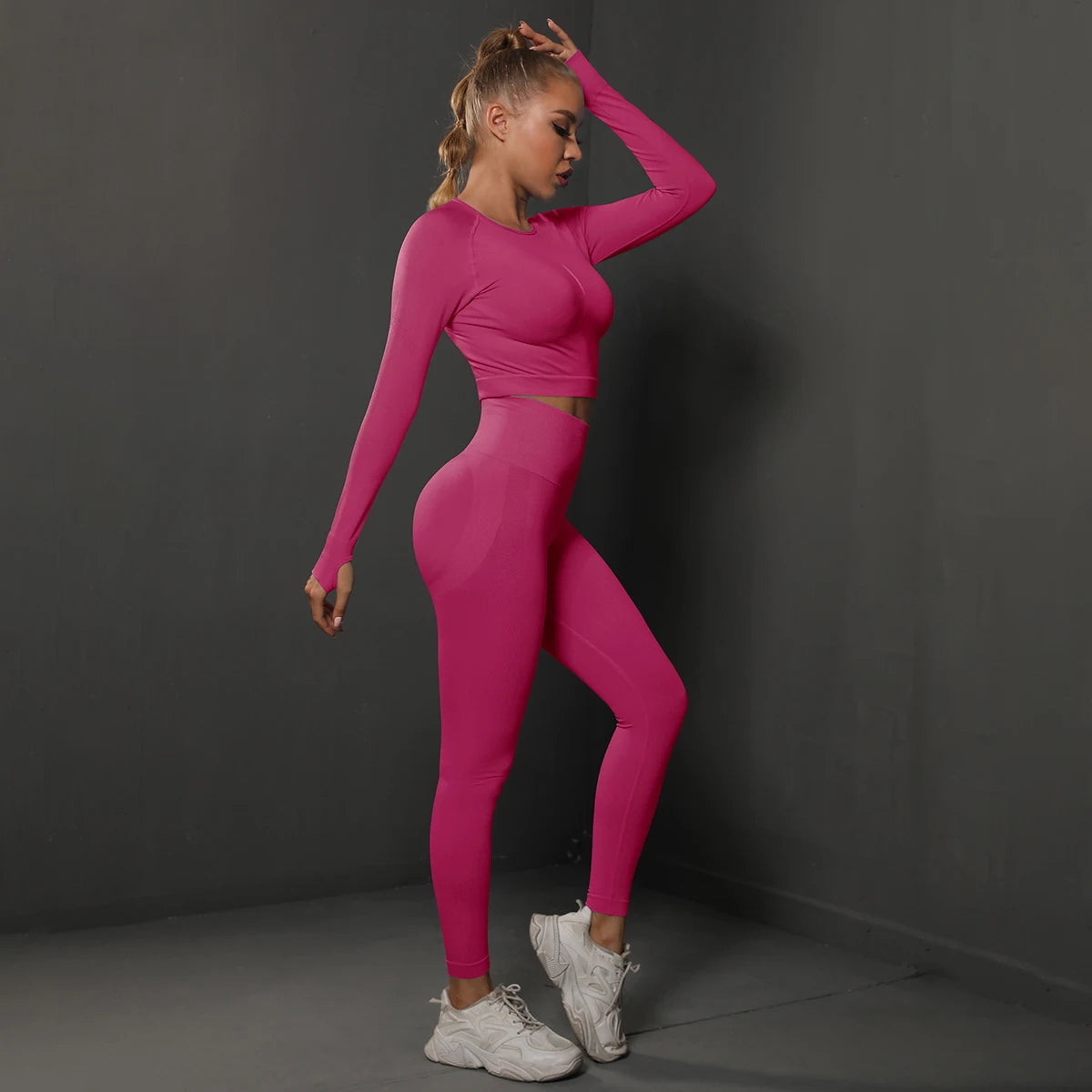 Women's 2-Piece Seamless Gym Set | High Waist Leggings + Long Sleeve Top | Yoga, Running & Fitness Tracksuit