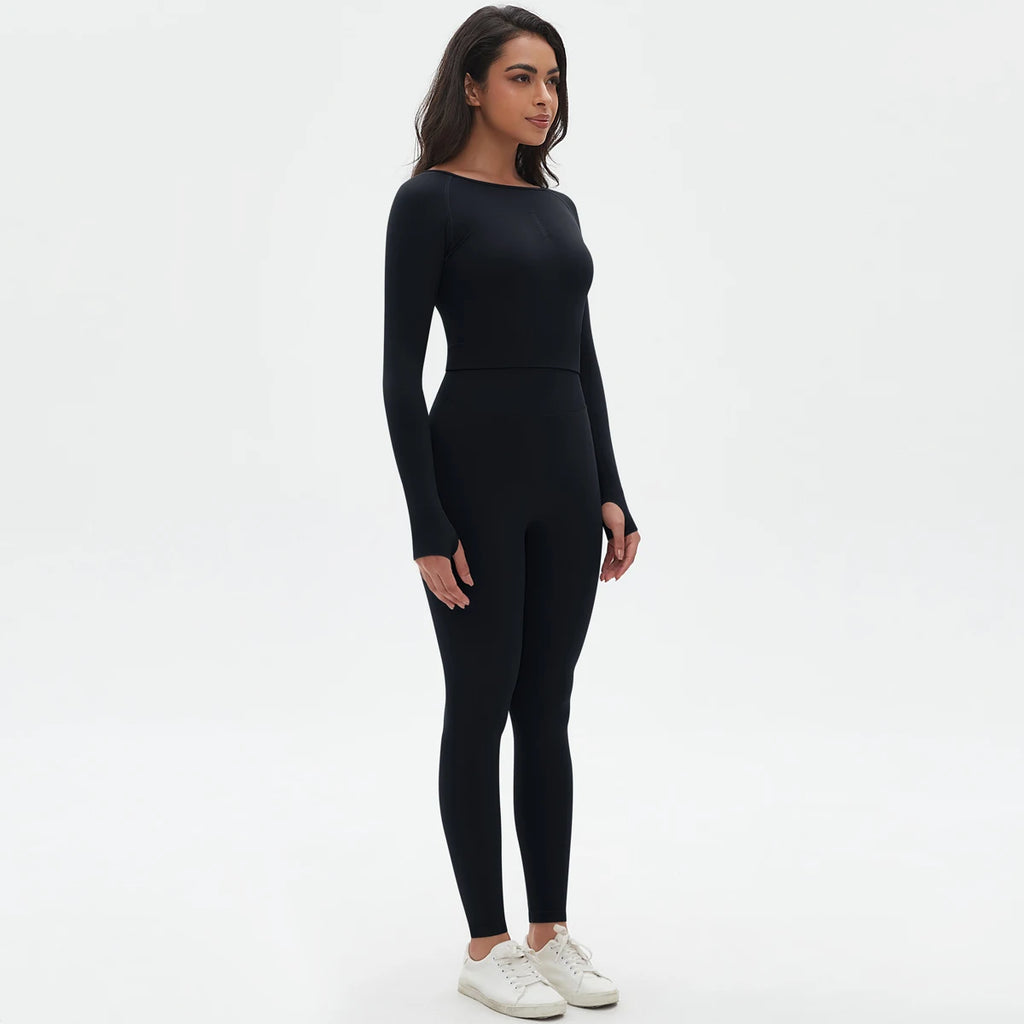 Women's 2-Piece Seamless Workout Set – Long Sleeve Top & High Waist Leggings