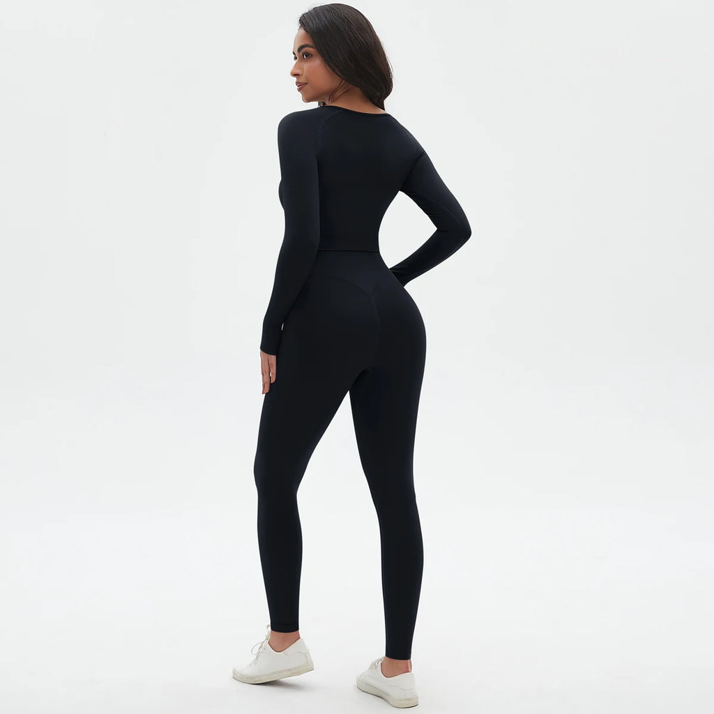 Women's 2-Piece Seamless Workout Set – Long Sleeve Top & High Waist Leggings
