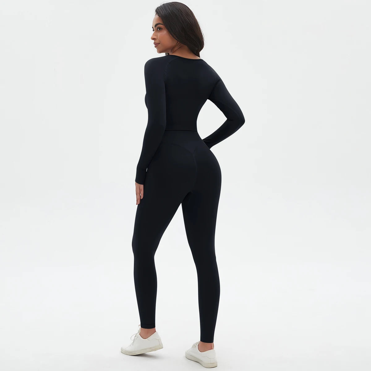 Women's 2-Piece Seamless Workout Set – Long Sleeve Top & High Waist Leggings