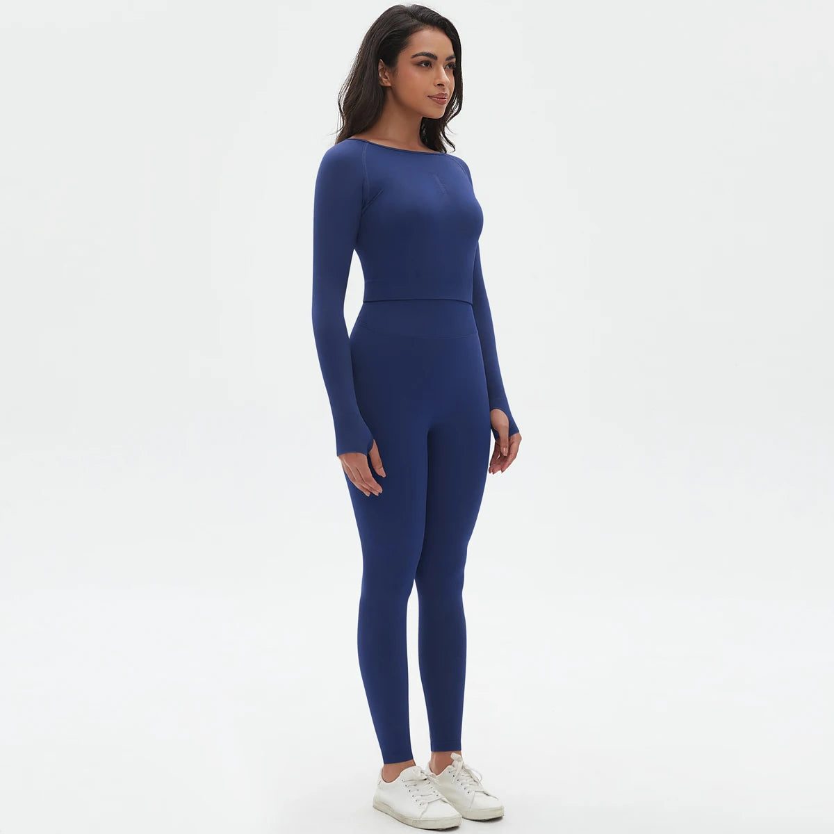 Women's 2-Piece Seamless Workout Set – Long Sleeve Top & High Waist Leggings