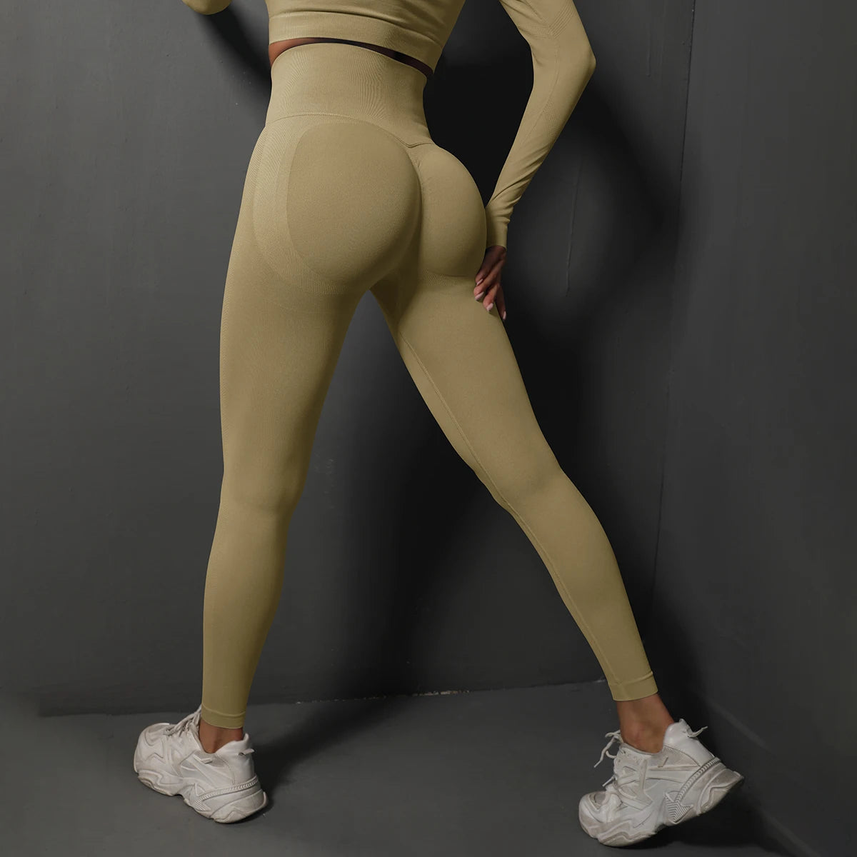 Women's 2-Piece Seamless Gym Set | High Waist Leggings + Long Sleeve Top | Yoga, Running & Fitness Tracksuit