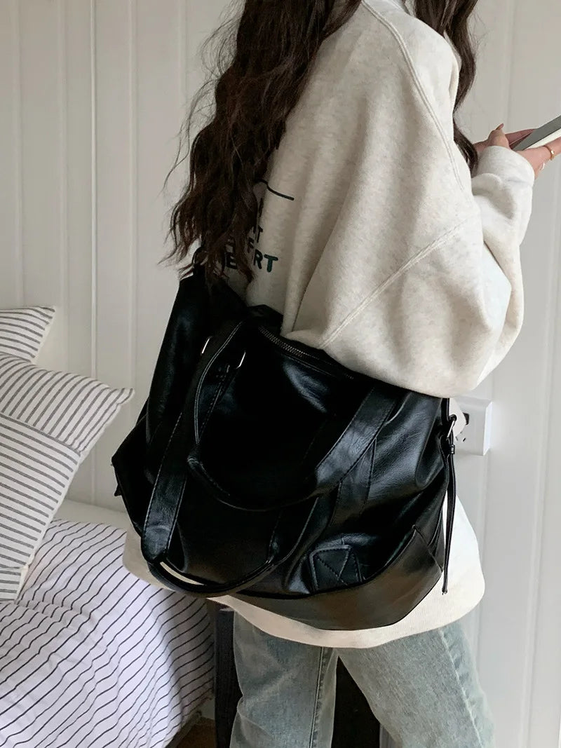 Women's Fashion Tote Bag – Solid Vintage Shoulder & Crossbody Handbag