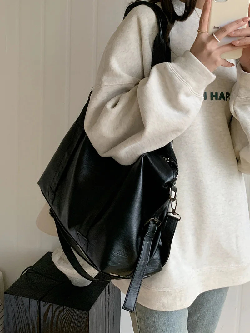 Women's Fashion Tote Bag – Solid Vintage Shoulder & Crossbody Handbag