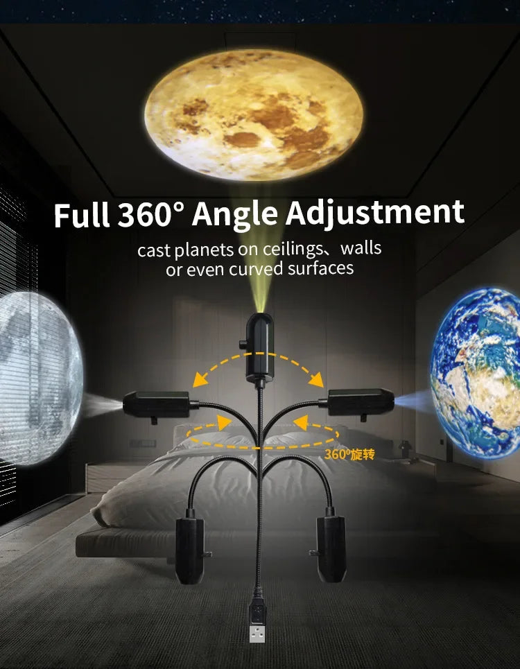 LED Galaxy Star Projector Lamp – Moon & Earth Night Light | 10 Modes