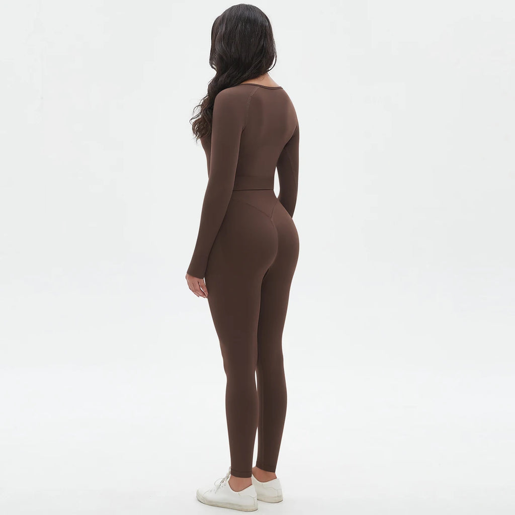 Women's 2-Piece Seamless Workout Set – Long Sleeve Top & High Waist Leggings