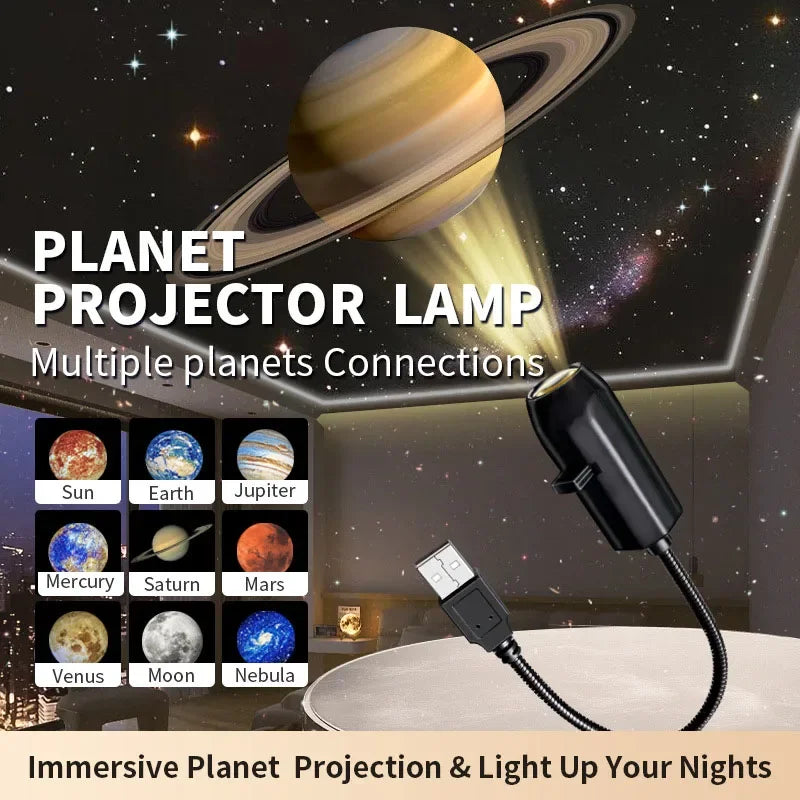 LED Galaxy Star Projector Lamp – Moon & Earth Night Light | 10 Modes