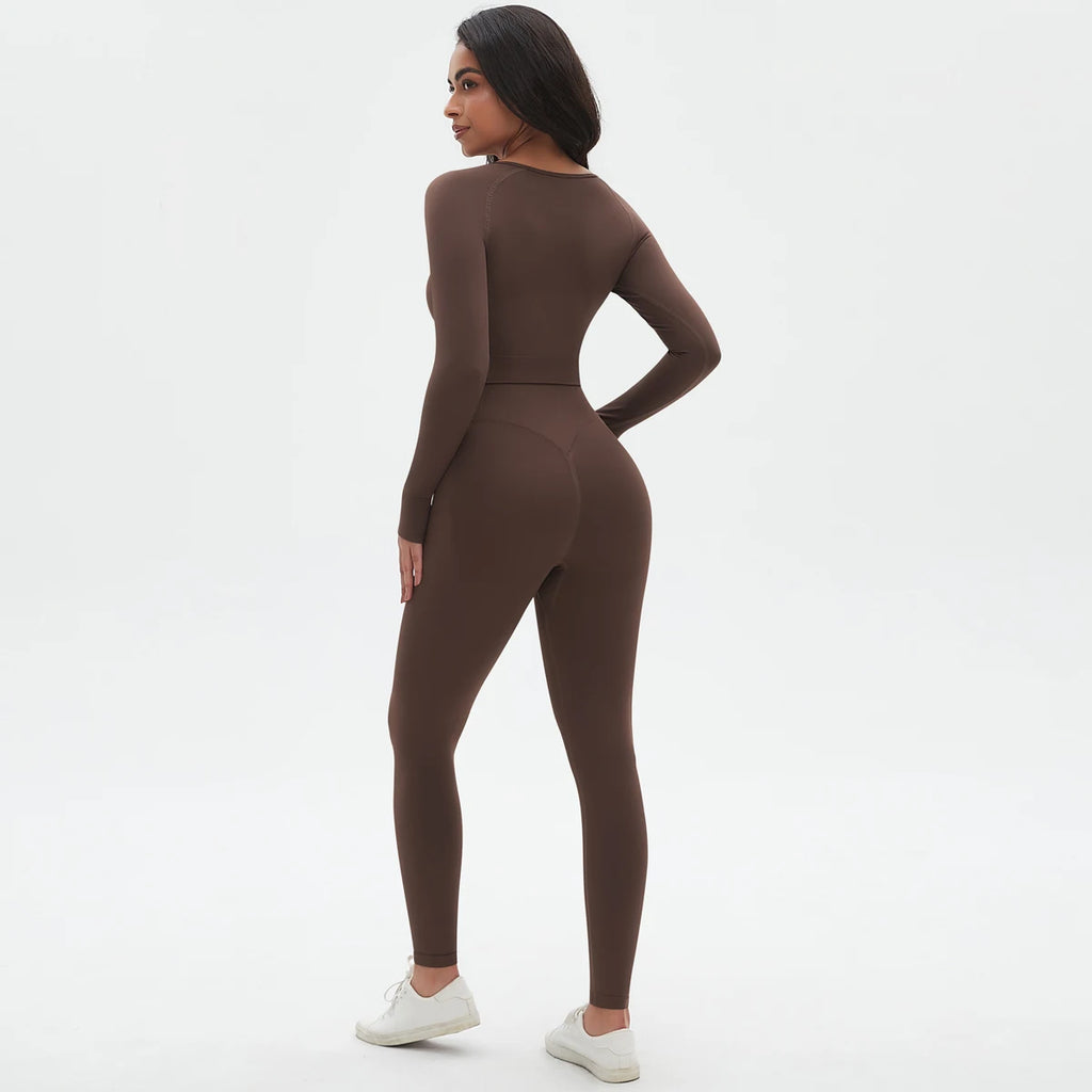 Women's 2-Piece Seamless Workout Set – Long Sleeve Top & High Waist Leggings