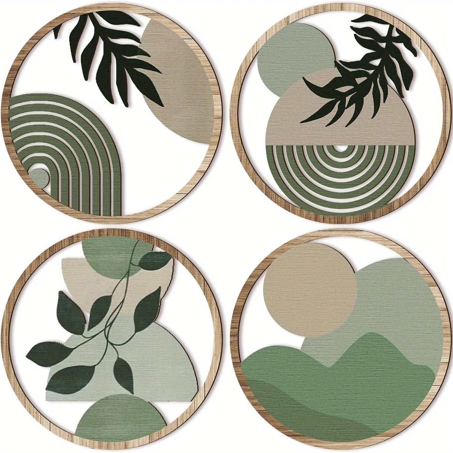 4 Piece Bohemian Wall Art Set - Wooden Geometric Hanging Decor for Baby Room & Farmhouse
