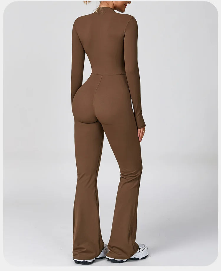 Women's Zipper Flared Jumpsuit – Yoga Gym Sportswear