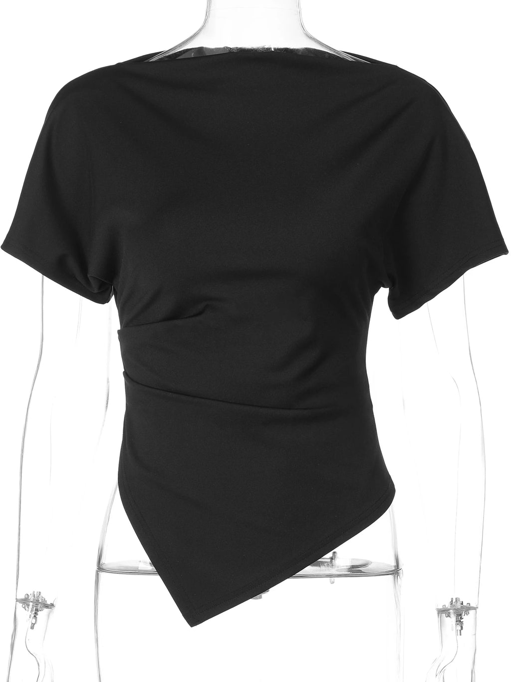 Hugcitar Fashion Solid Short Sleeve Ruched Sexy Irregular Crop T-Shirt Top Summer Women Clothes Streetwear Party Club Wholesale