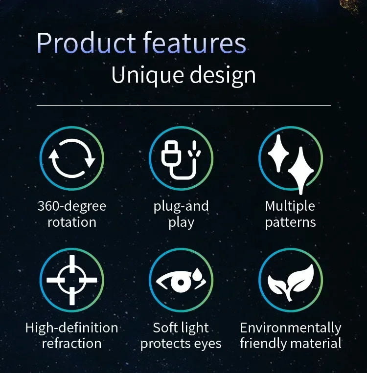 LED Galaxy Star Projector Lamp – Moon & Earth Night Light | 10 Modes