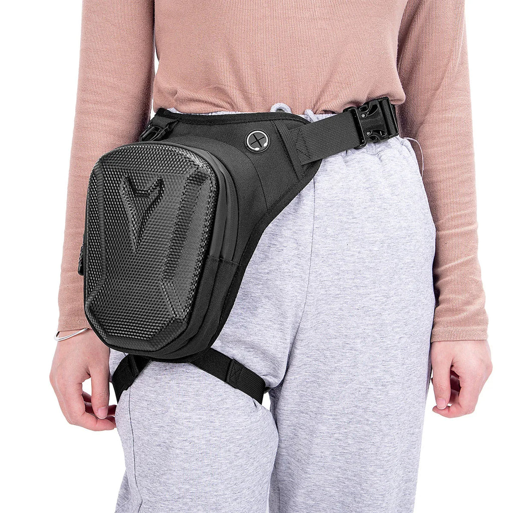Waterproof Motorcycle Leg Bag | Rider Waist Crossbody Pack | EVA Hard Shell | Black