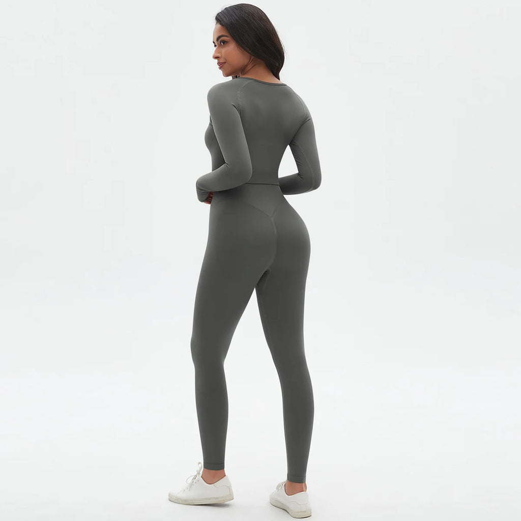 Women's 2-Piece Seamless Workout Set – Long Sleeve Top & High Waist Leggings