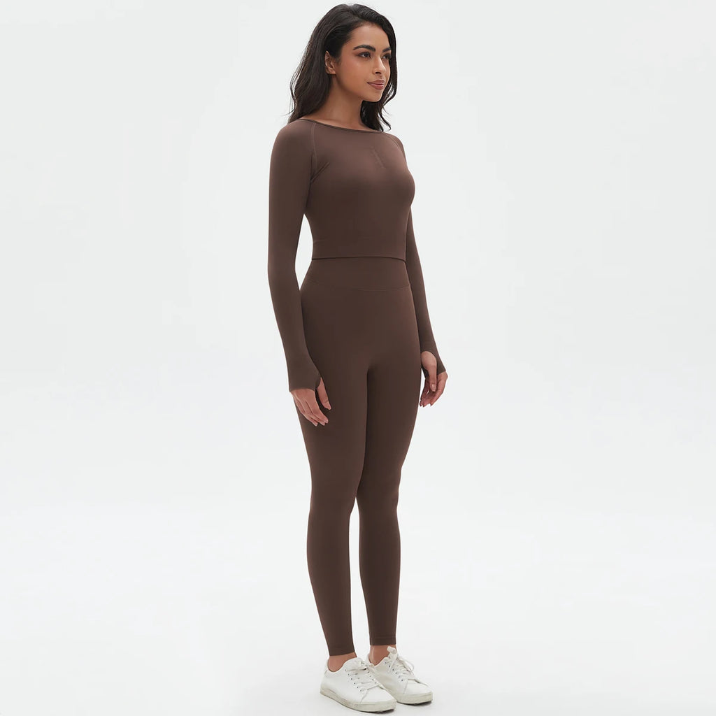 Women's 2-Piece Seamless Workout Set – Long Sleeve Top & High Waist Leggings
