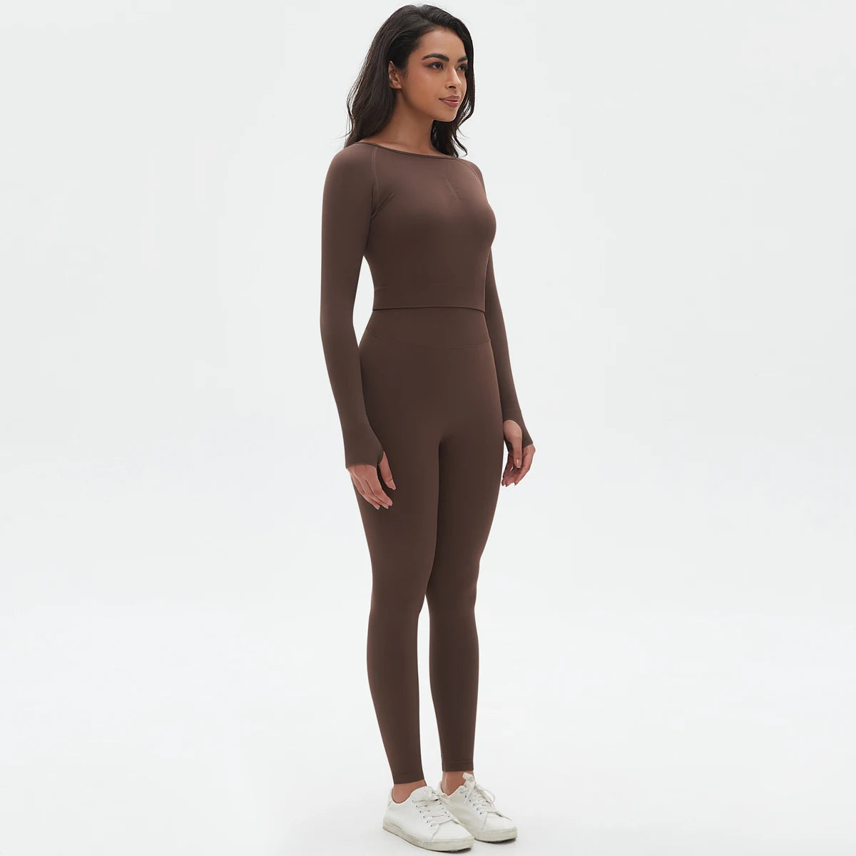 Women's 2-Piece Seamless Workout Set – Long Sleeve Top & High Waist Leggings