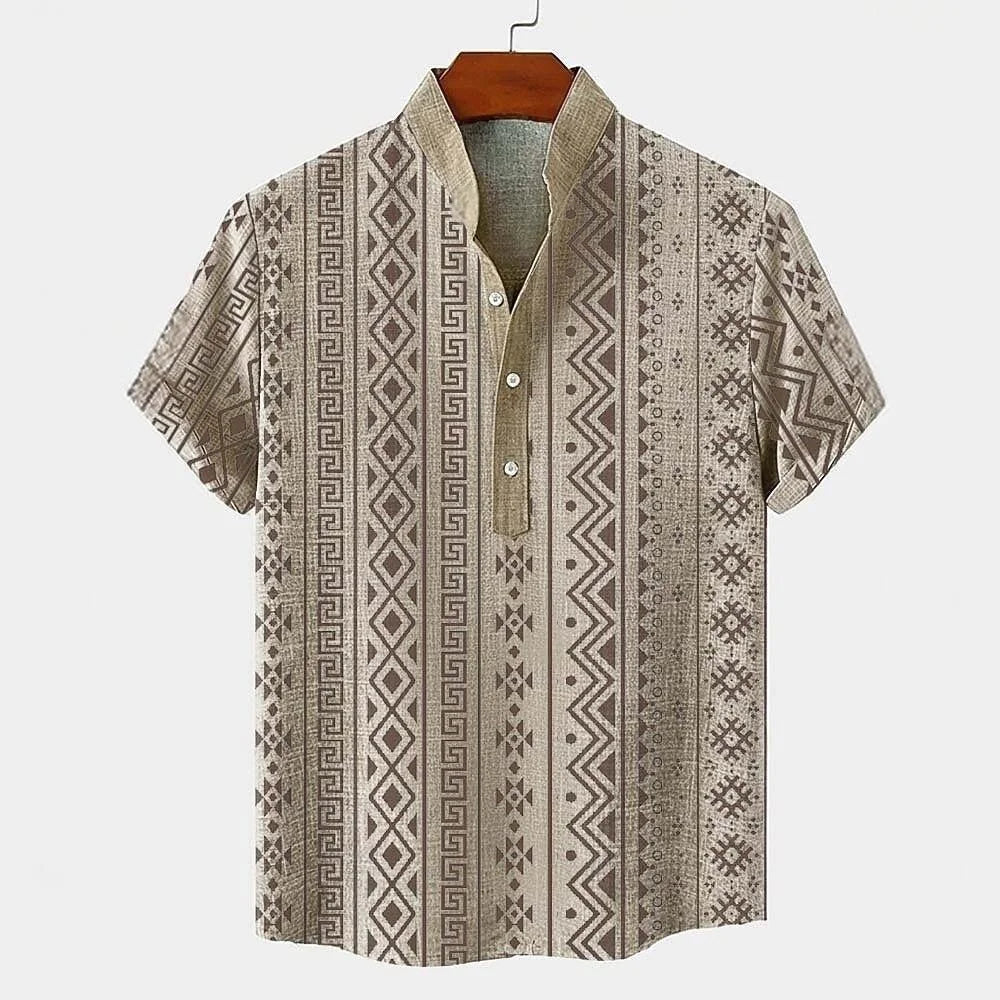 Men's Linen Short Sleeve Shirt – Breathable, Casual Summer Top with Digital Print