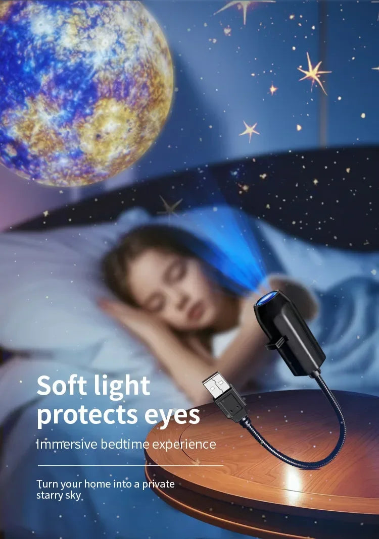 LED Galaxy Star Projector Lamp – Moon & Earth Night Light | 10 Modes