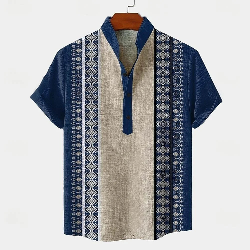 Men's Linen Short Sleeve Shirt – Breathable, Casual Summer Top with Digital Print