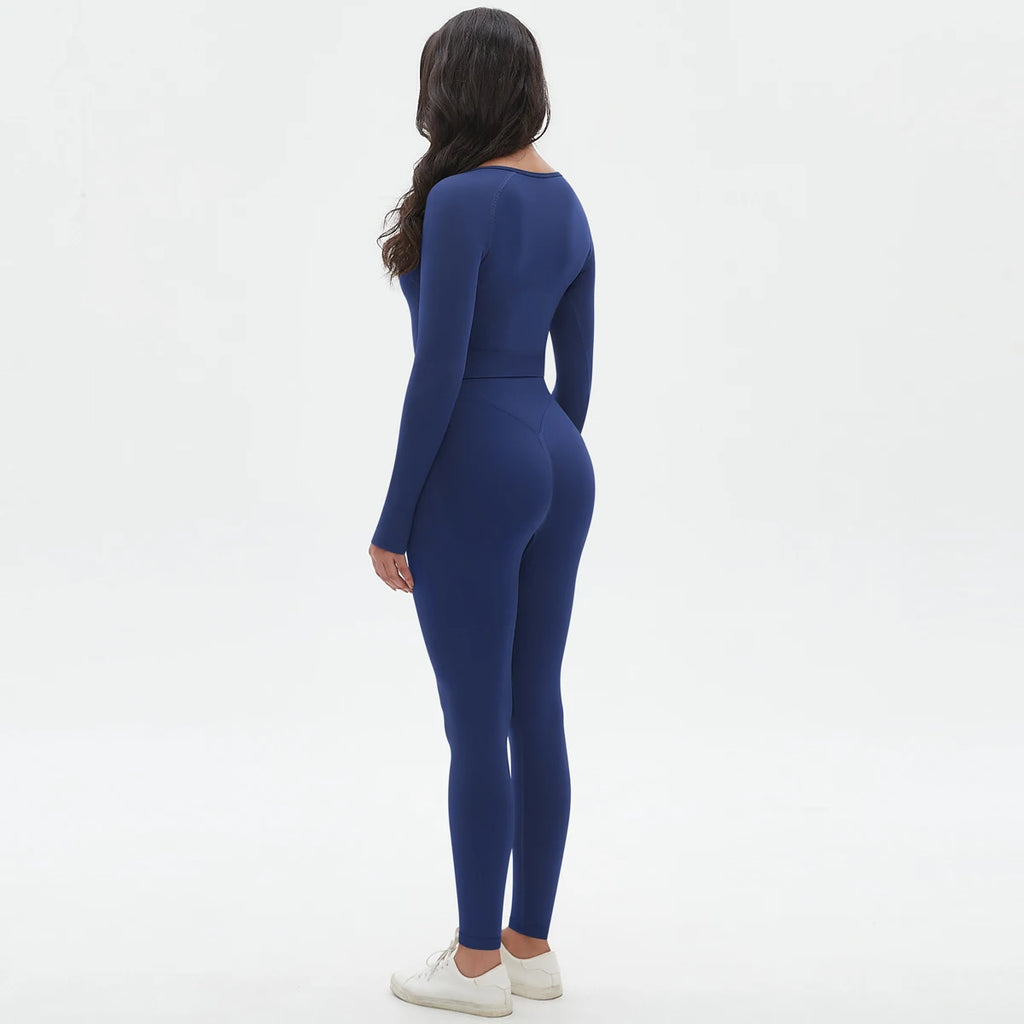 Women's 2-Piece Seamless Workout Set – Long Sleeve Top & High Waist Leggings