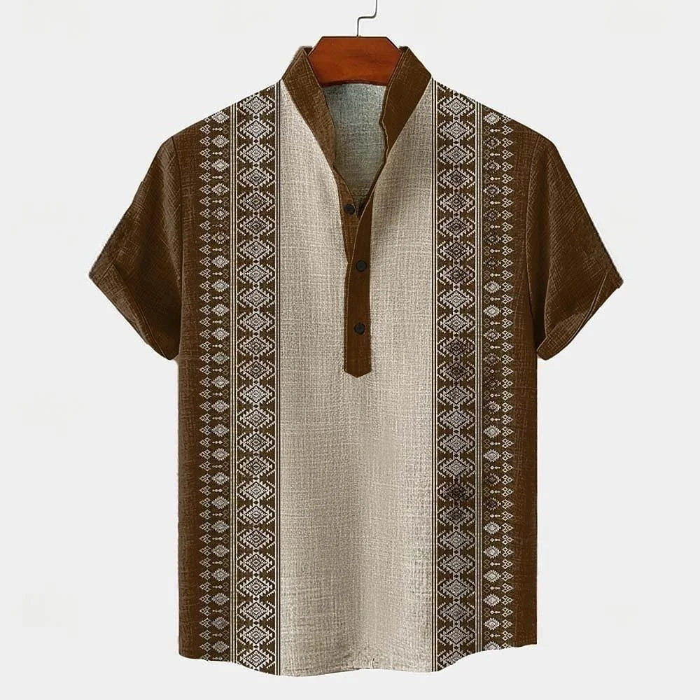 Men's Linen Short Sleeve Shirt – Breathable, Casual Summer Top with Digital Print