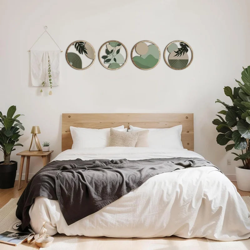 4 Piece Bohemian Wall Art Set - Wooden Geometric Hanging Decor for Baby Room & Farmhouse
