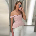 Navy Blue Corset Tops Women's Slim Sleeveless Waist-cinching Lace-up Off-shoulder Blouses 2026 New Ladies Summer Office Outfit