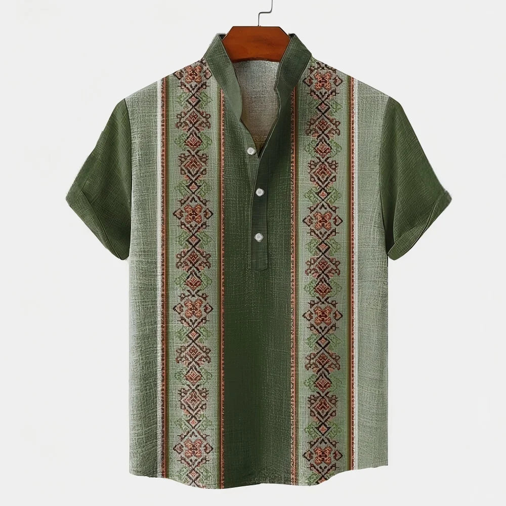 Men's Linen Short Sleeve Shirt – Breathable, Casual Summer Top with Digital Print