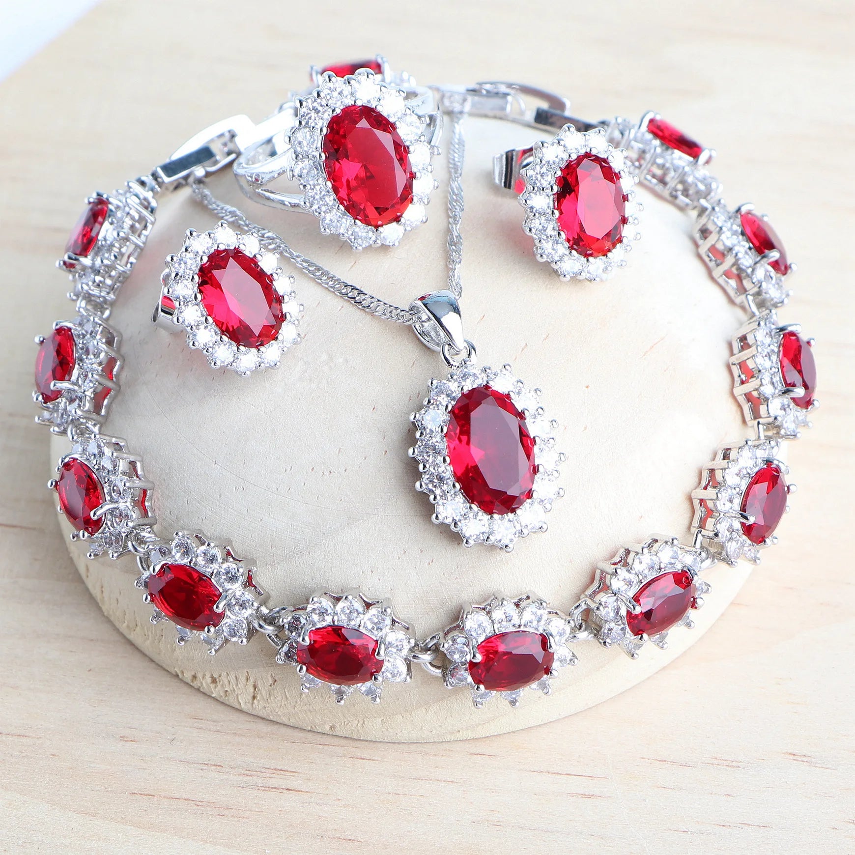 925 Sterling Bridal Jewelry Set – Zirconia Necklace Earrings Ring Bracelet